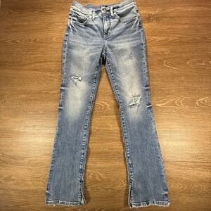 Express Skyscraper Jeans Women's 6R Mid Rise Distressed Slim Straight Denim